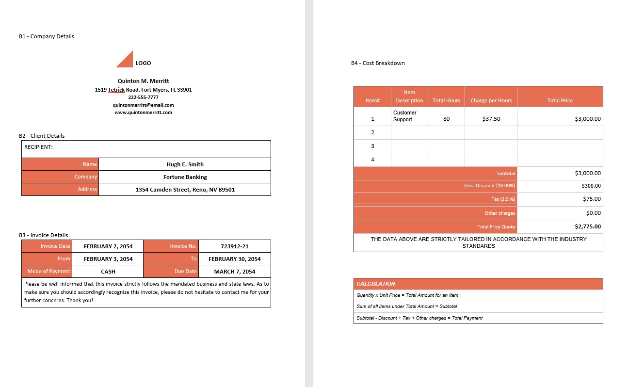 Free Simple Freelance Invoice PSD template